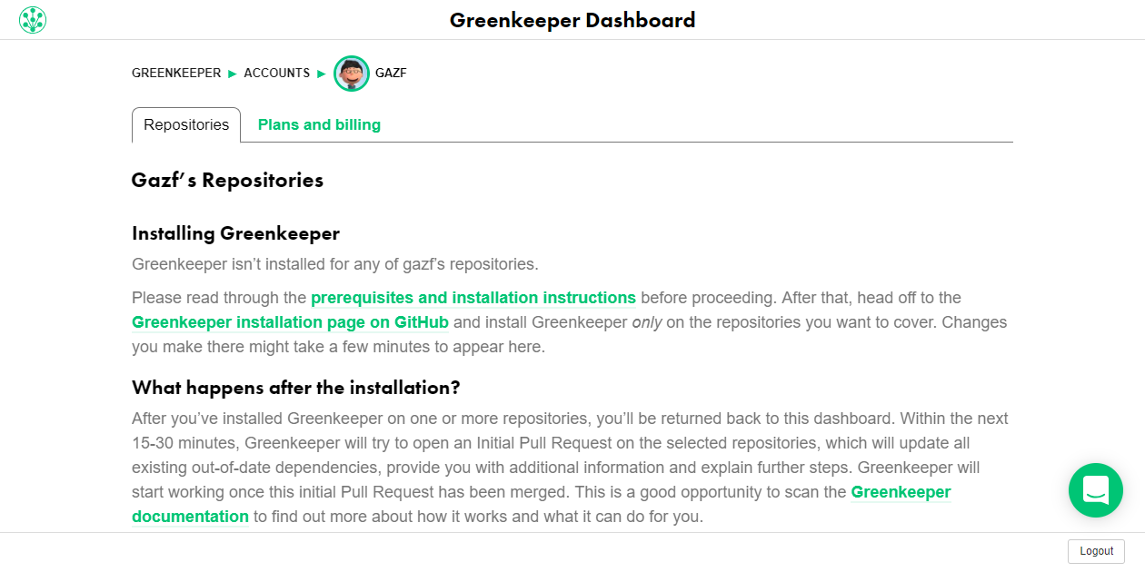 GreenkeeperのDashboard