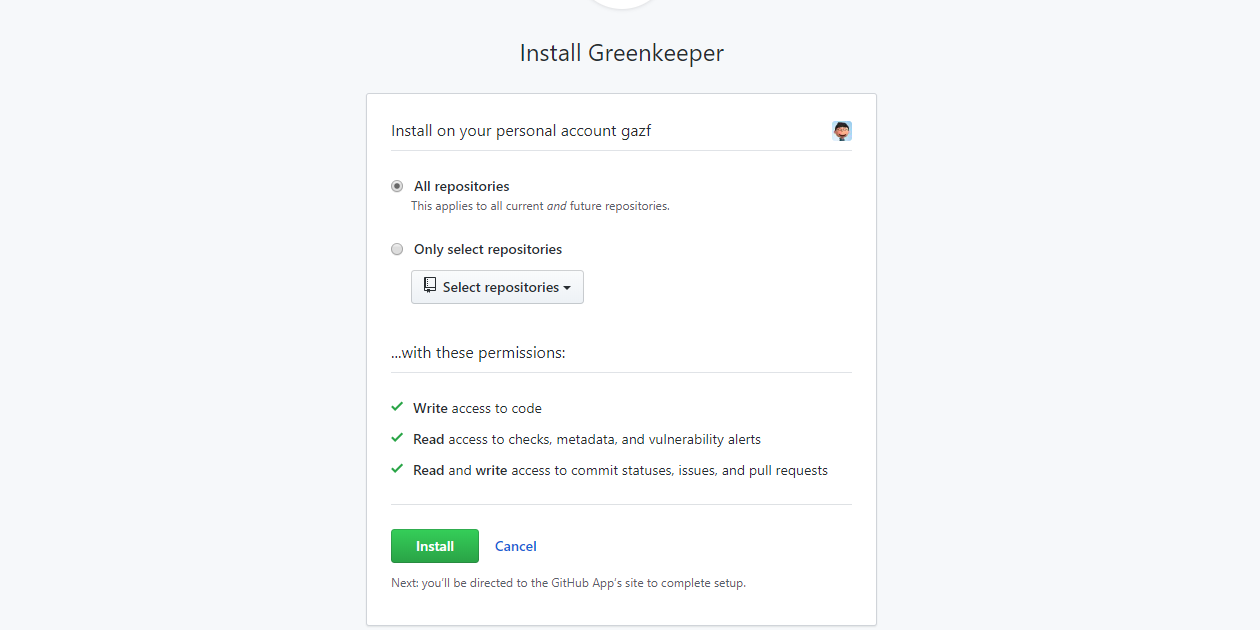 Github Apps Greenkeeperのインストール