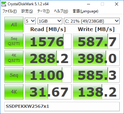 Intel SSDPEKKW256G7x1のベンチマーク結果
